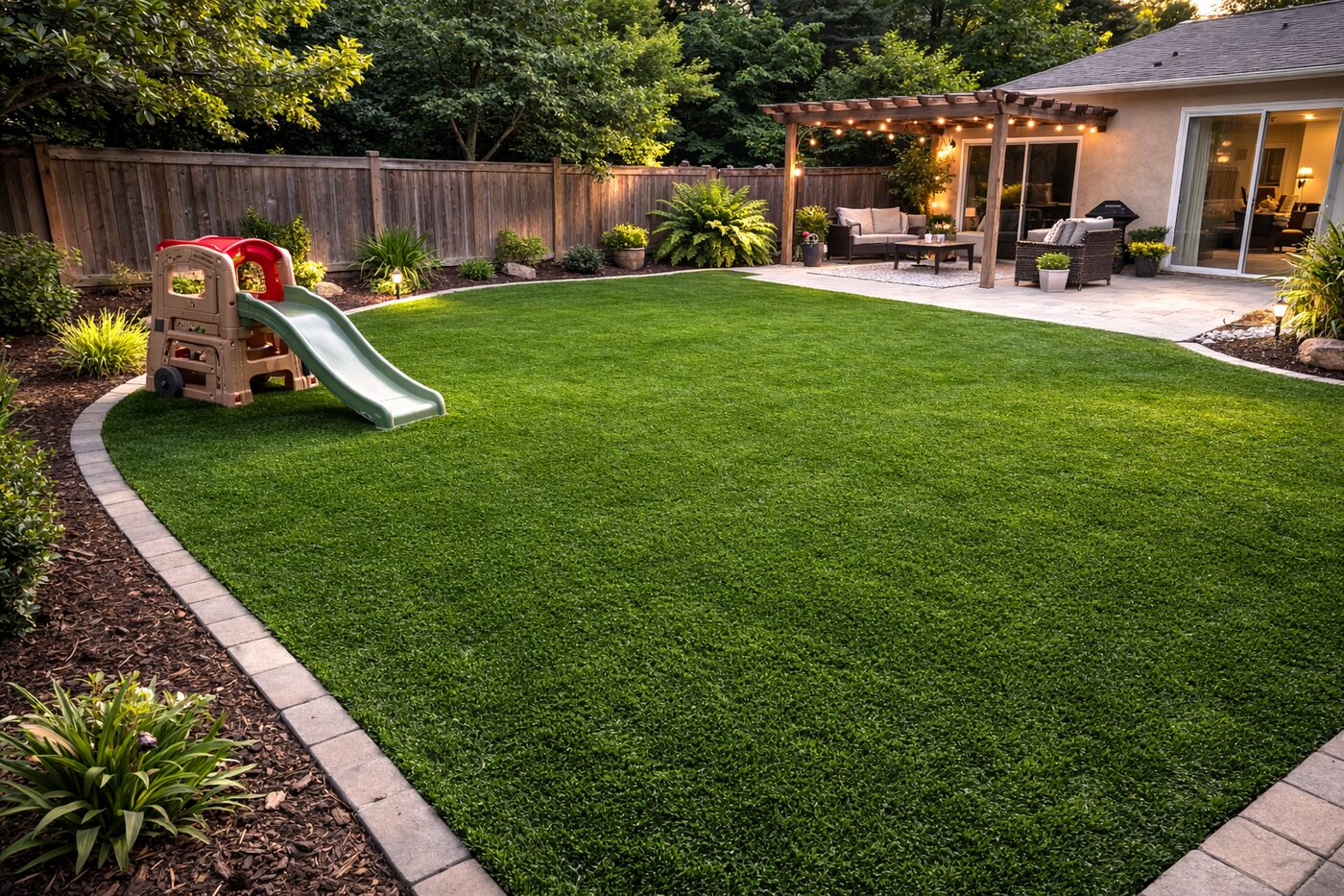 Beautiful LawnLogic turf installation - lush green backyard