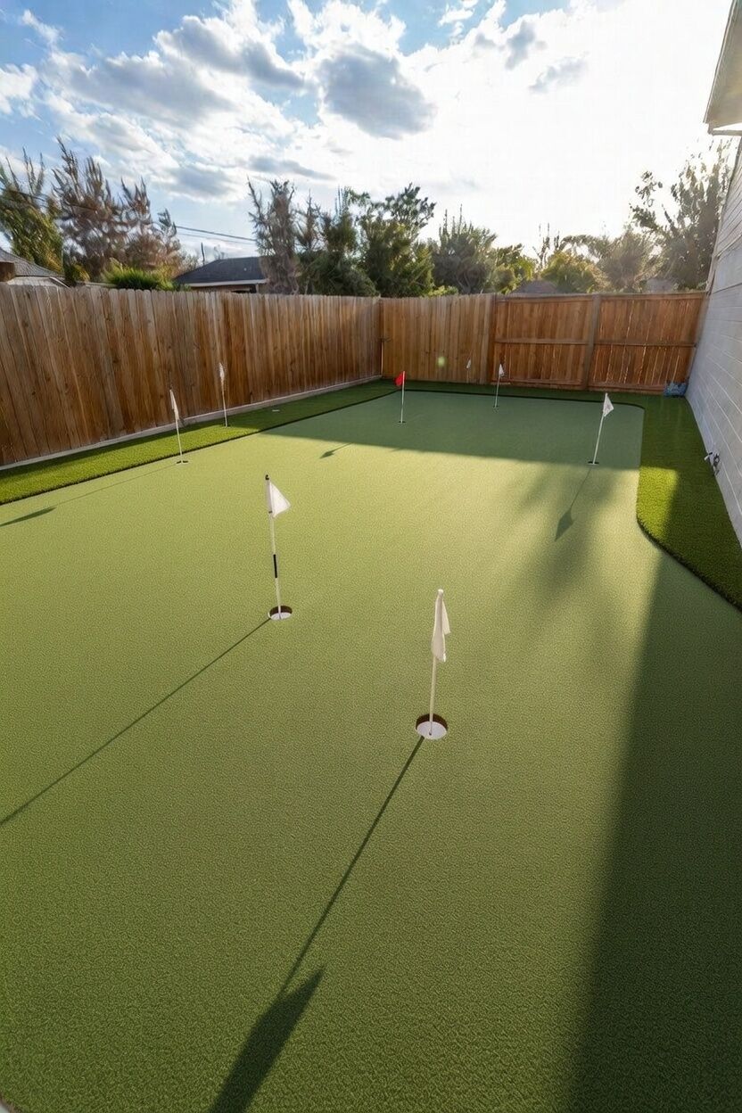 Backyard Putting Green with Flags